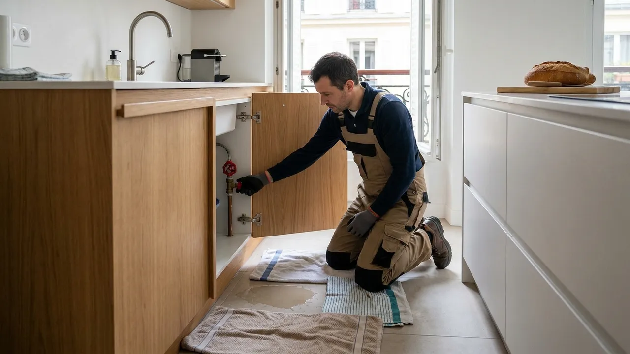Fermeture de la vanne d'arrêt d'eau générale dans un appartement de Saint-Cloud lors d'une fuite