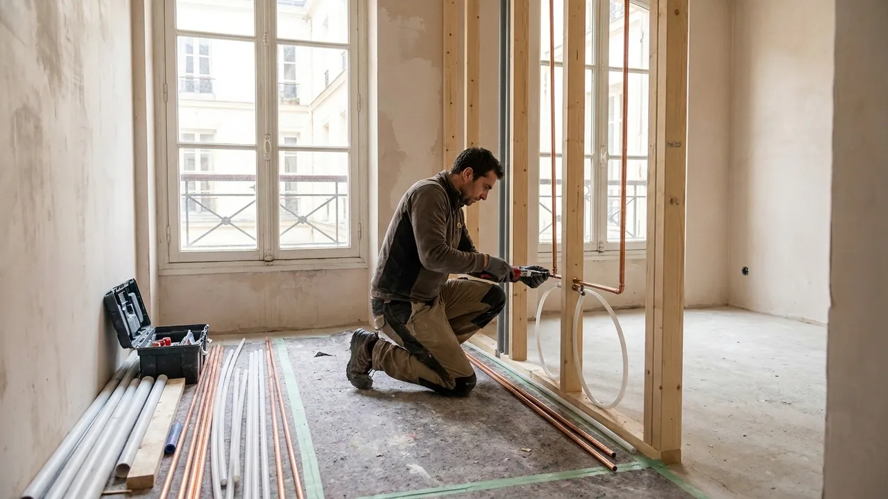 Rénovation de la plomberie d'une salle de bain dans une maison ancienne de Saint-Cloud